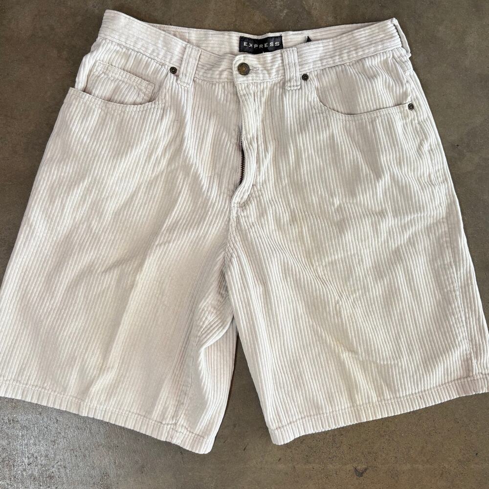 Y2K Express Corduroy Skater Baggy Shorts Cream Sz 32